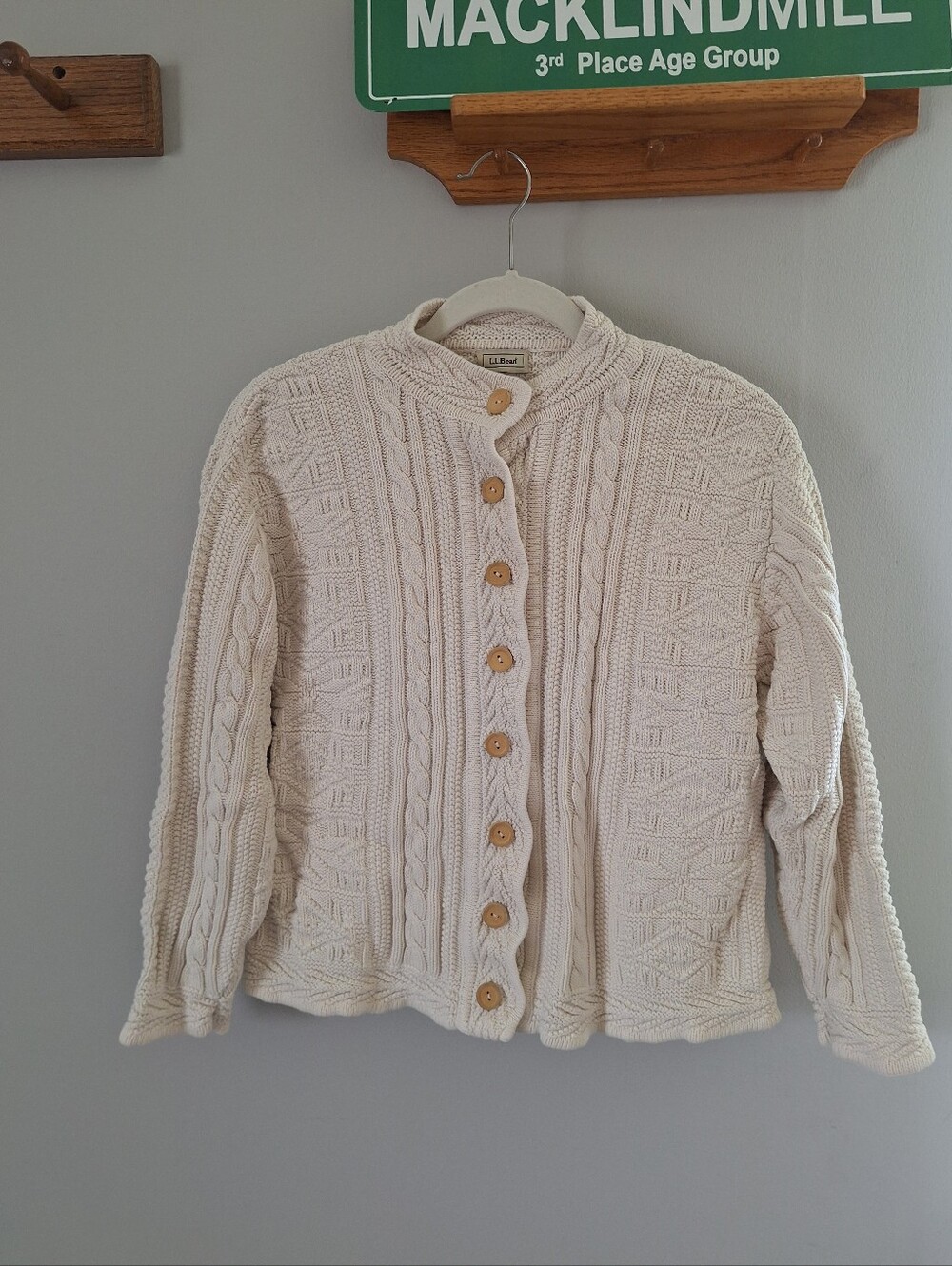 L.L. Bean Cream Cable Knit Button-Up Cardigan